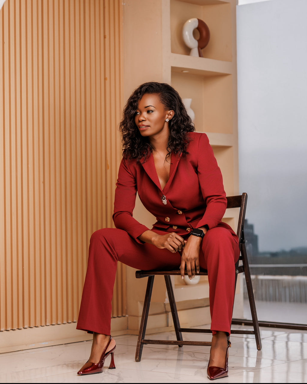 Maroon business suit