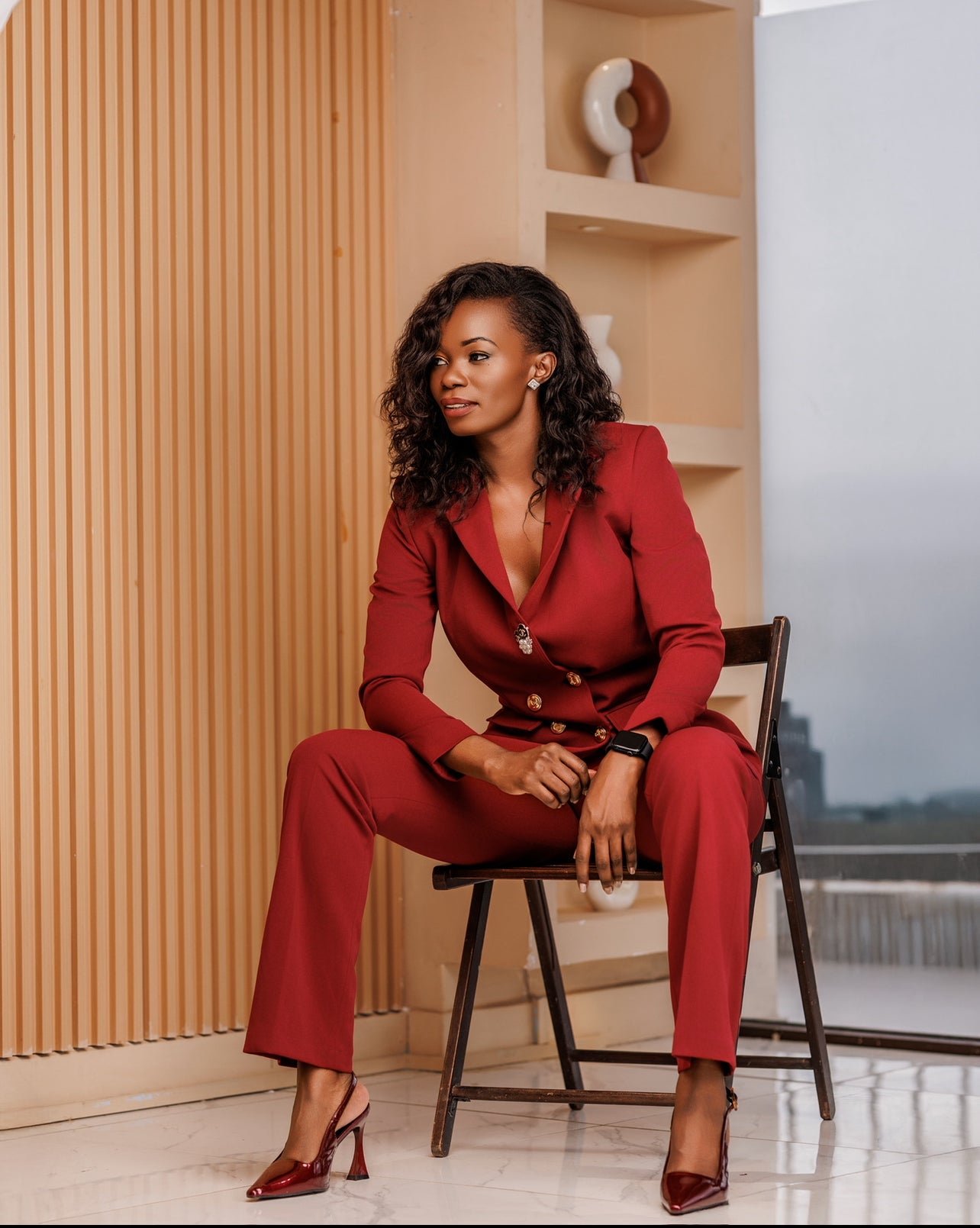 Maroon business suit