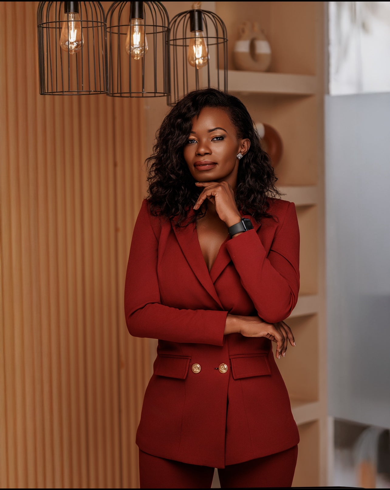 Maroon business suit